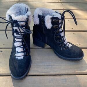 Madden Girl black faux fur lace up fashion boots